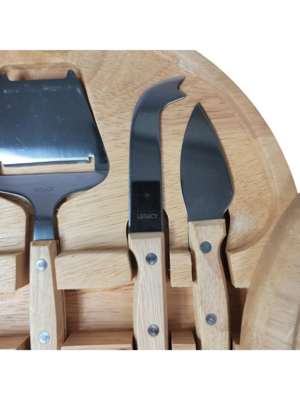 NFL Baltimore Ravens Cheese Board Tool Set Wood Round Rotate Football Circo NEW